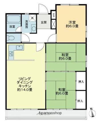 香川県高松市栗林町２丁目(賃貸マンション3LDK・4階・66.72㎡)の写真 その2