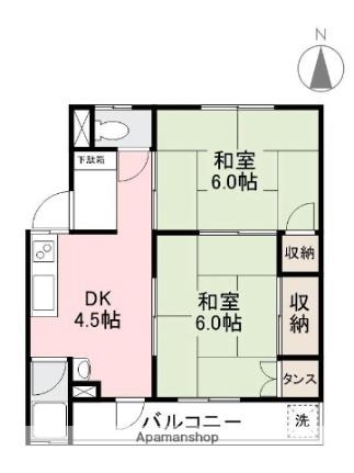 弾正原ビル 203｜香川県高松市錦町１丁目(賃貸マンション2DK・2階・47.10㎡)の写真 その2