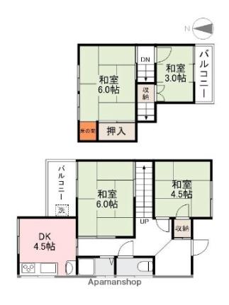 長野伏石借家 1｜香川県高松市伏石町(賃貸一戸建4DK・2階・59.49㎡)の写真 その2