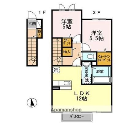 香川県高松市多肥下町(賃貸アパート2LDK・2階・57.53㎡)の写真 その2