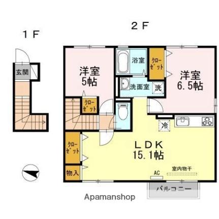 香川県高松市上林町(賃貸アパート2LDK・2階・64.93㎡)の写真 その2
