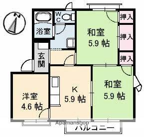 屋島フレグランス A205｜香川県高松市高松町(賃貸アパート3K・2階・50.69㎡)の写真 その2