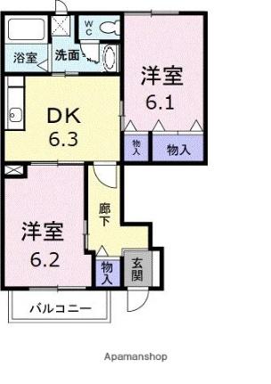 ファミール・鶴市　Ｂ 101｜香川県高松市鶴市町(賃貸アパート2DK・1階・46.92㎡)の写真 その2