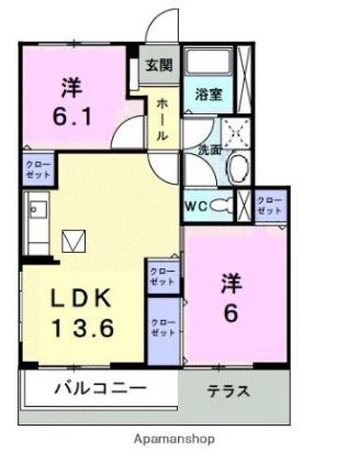 グレイスフル太田　Ｃ 102｜香川県高松市太田下町(賃貸アパート2LDK・1階・58.58㎡)の写真 その2