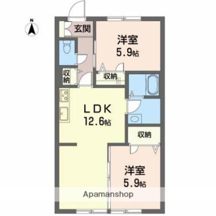 グランシード森 105｜愛媛県松山市西石井６丁目(賃貸アパート2LDK・1階・55.48㎡)の写真 その2