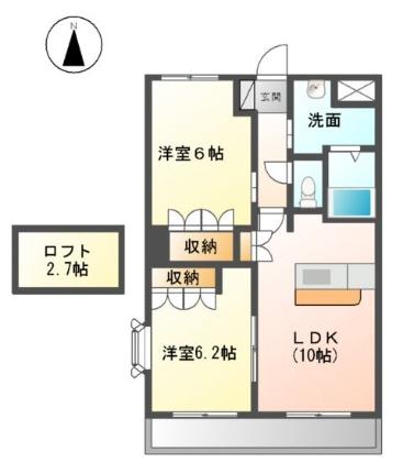 パストラルＫ 206｜愛媛県伊予市下吾川(賃貸アパート2LDK・2階・51.66㎡)の写真 その2