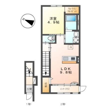 キャトルセゾンＮ 206 ｜ 愛媛県新居浜市西の土居町２丁目（賃貸アパート1LDK・2階・43.35㎡） その2