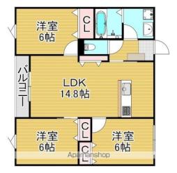 Ｔａｏｒｍｉｎａ下府 3階3LDKの間取り