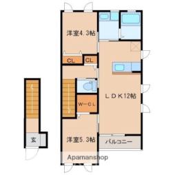 JR筑豊本線 筑前山家駅 徒歩14分の賃貸アパート 2階2LDKの間取り