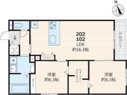 メゾンルボア大里 1階2LDKの間取り