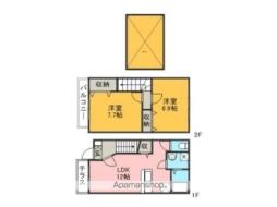 JR篠栗線 篠栗駅 徒歩18分の賃貸アパート 1階2LDKの間取り