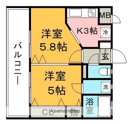 ステイツ天神 503｜福岡県福岡市中央区警固１丁目(賃貸マンション2K・5階・33.80㎡)の写真 その2