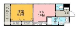 福岡市地下鉄空港線 唐人町駅 徒歩10分の賃貸マンション 2階1DKの間取り