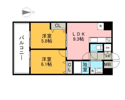 コンダクト福岡東 615｜福岡県福岡市博多区豊２丁目(賃貸マンション2LDK・6階・45.85㎡)の写真 その2