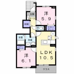 グラン・アベニューIII 1階2LDKの間取り