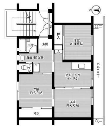 ビレッジハウス佐賀1号棟 0204｜佐賀県佐賀市蓮池町大字古賀(賃貸マンション3DK・2階・53.96㎡)の写真 その2