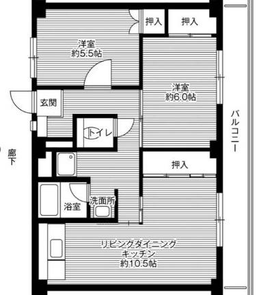 ビレッジハウス宗像1号棟 0302｜福岡県宗像市自由ヶ丘２丁目(賃貸マンション2LDK・3階・57.96㎡)の写真 その2