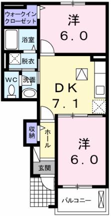 サザンコンフォートII 102｜熊本県熊本市南区城南町隈庄(賃貸アパート2DK・1階・45.33㎡)の写真 その2