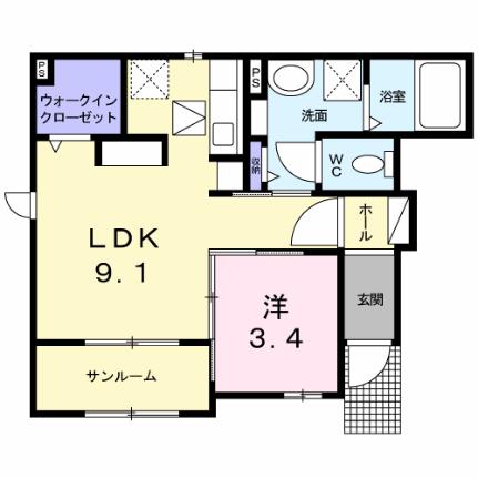 サン・ミニョン 101｜熊本県熊本市西区上代３丁目(賃貸アパート1LDK・1階・40.41㎡)の写真 その2