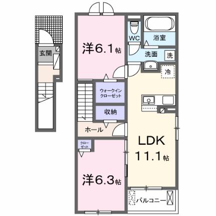 サウスゲートＢ 201｜熊本県玉名市築地(賃貸アパート2LDK・2階・58.60㎡)の写真 その2