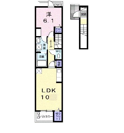 カルヴァドス　Ｂ 205｜熊本県八代市八幡町(賃貸アパート1LDK・2階・43.79㎡)の写真 その2